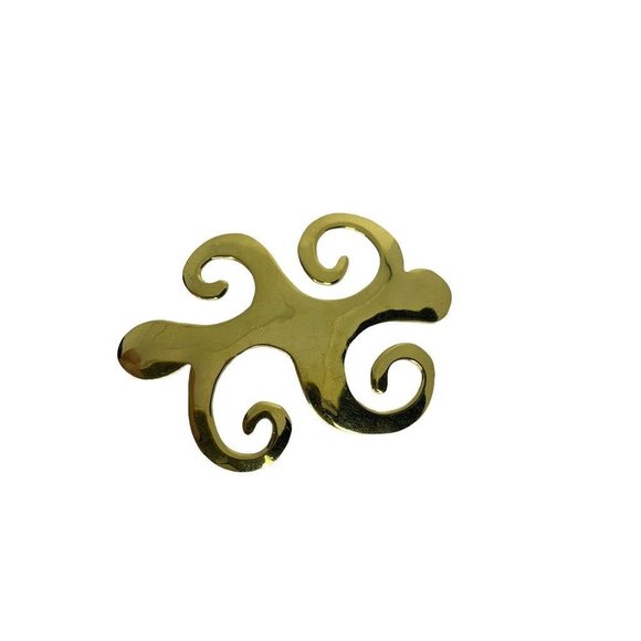 Vintage Signed 1996 "S.H." Swirl Brooch Goldtone Statement 2.5" l x 2"h - Picture 2 of 8